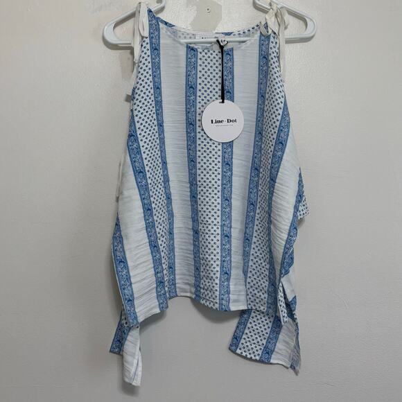 LINE & DOT Blue & White Cold Shoulder Top Size Small  NWT - Picture 1 of 11